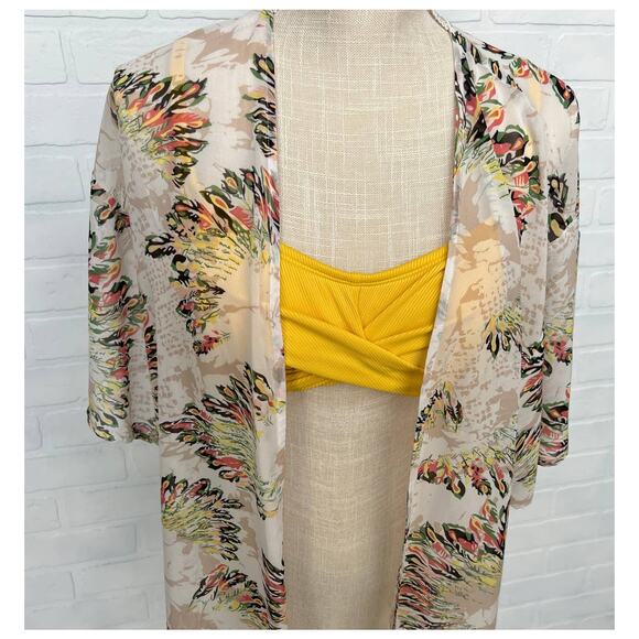Daniel Rainn Kimono Botanical Feather Boho Print Lightweight Tropical -sz S/M - Picture 2 of 8
